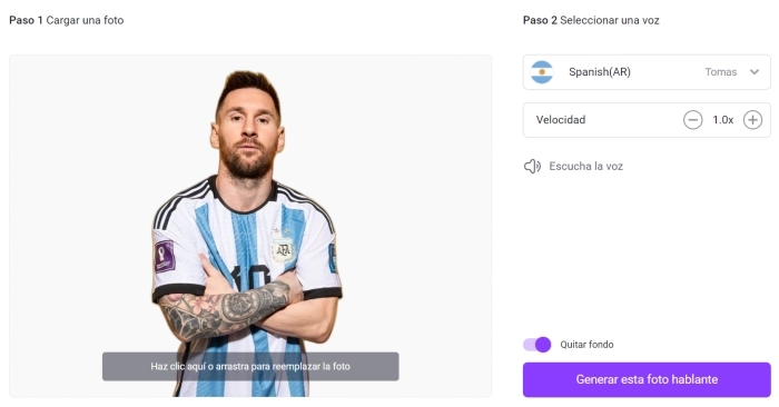 Hacer hablar a Messi con Vidnoz AI
