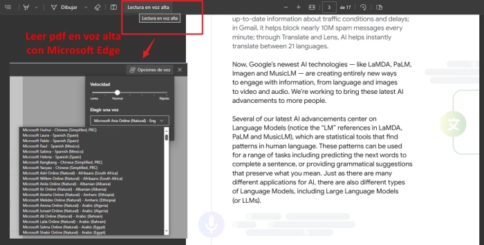 Microsoft Edge - leer PDF en voz alta