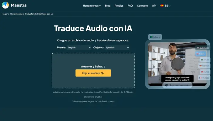 maestra.ai traduce audio con ia online gratis