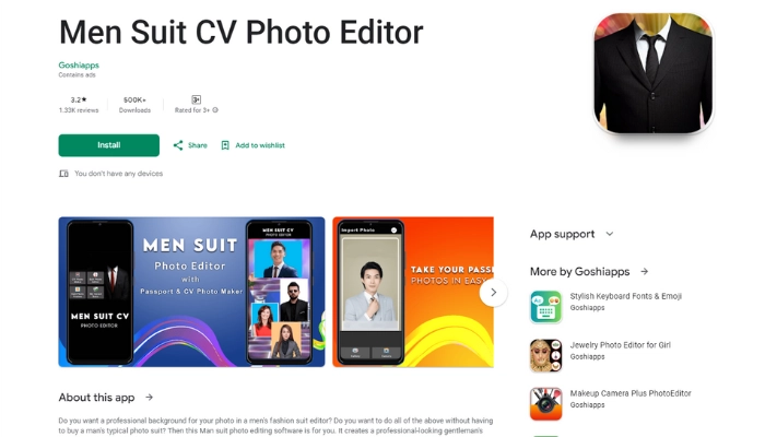 Men Suit CV Photo Editor