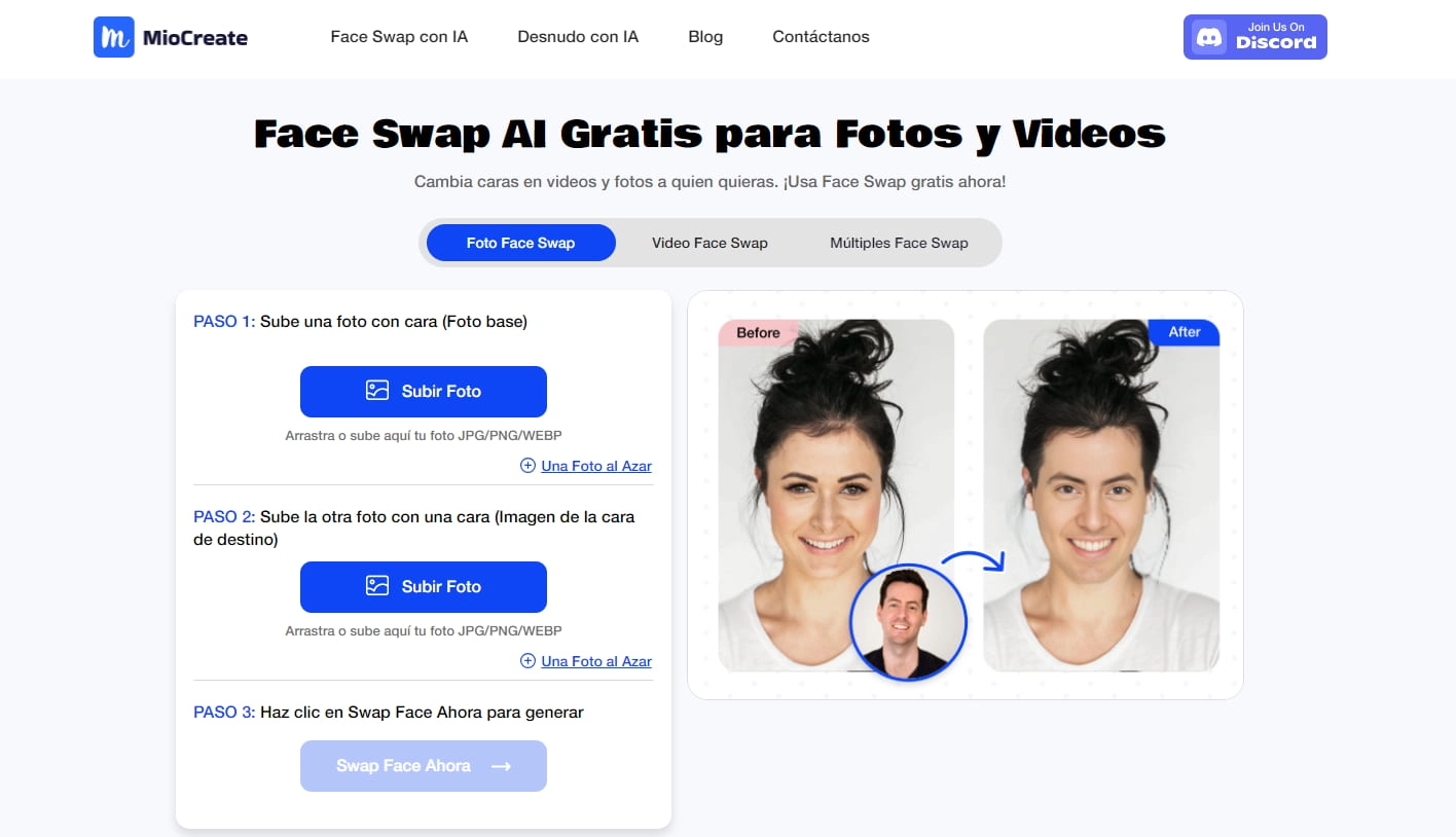 MioCreate - Face Swap AI Gratis para Fotos y Videos
