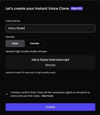 PlayHT - voz de Harry Styles paso 4