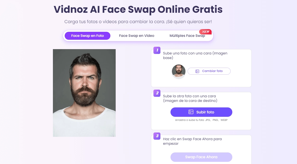 Poner barba a una foto online gratis con Vidnoz AI