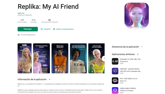 programa inteligencia artificial gratis en español replika