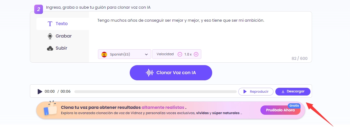 Pronto podrás obtener un audio que podrás previsualizar y descargar