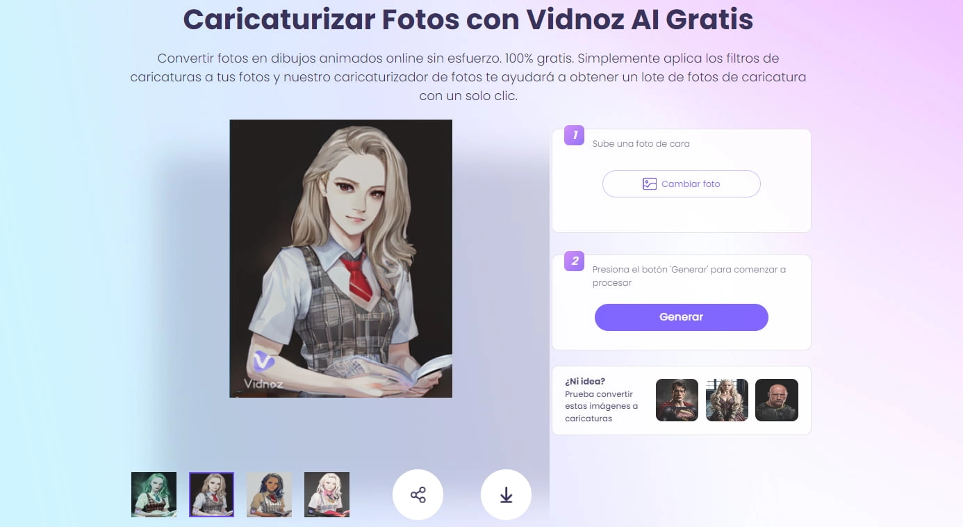 Puedes obtener cuatro imágenes con filtros de caricatura con IA