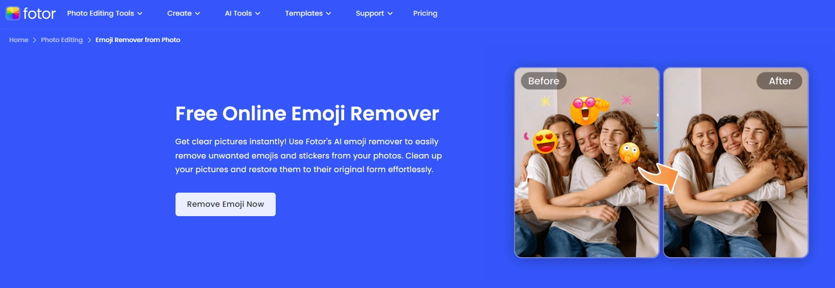 Quitar emojis de fotos gratis con Fotor