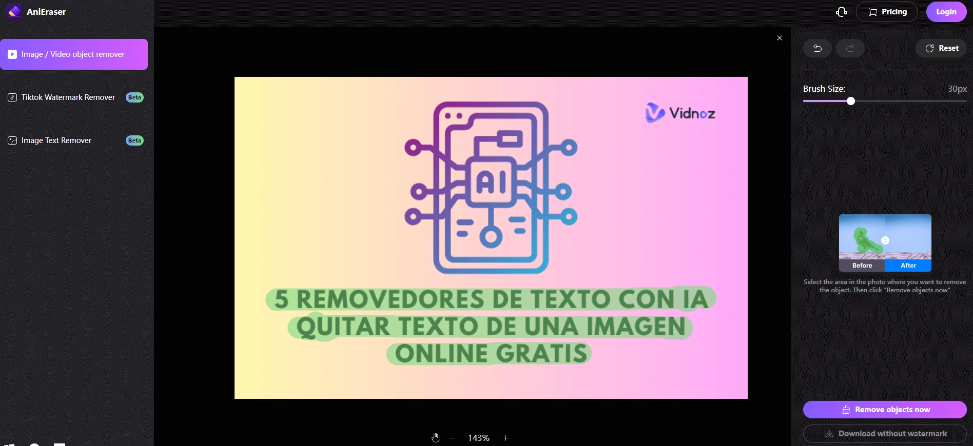 seleccionar los textos que desea eliminar de la foto