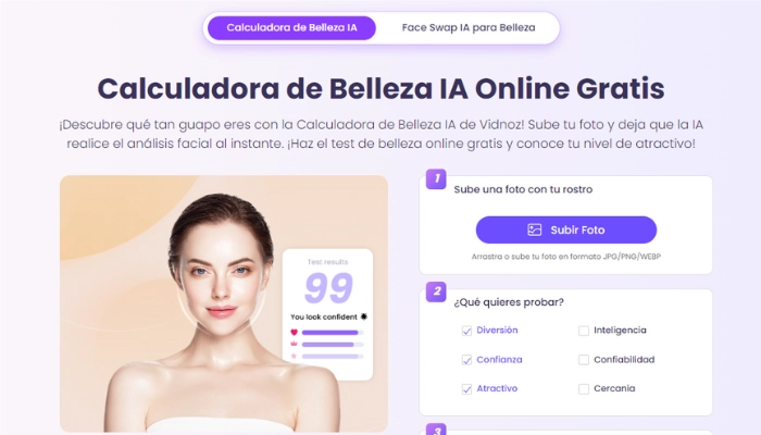 Test de belleza con Vidnoz Calculador de Belleza