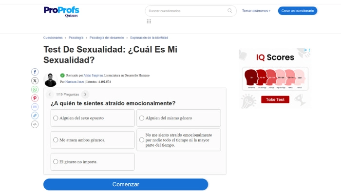 test de sexualidad de proprofs