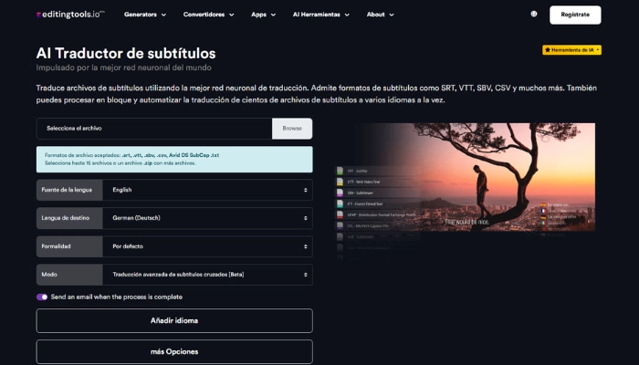 traducir srt gratis con EditingTools