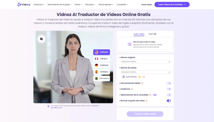 traducir subtitulos srt con vidnoz ai