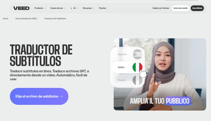 traducir un archivo srt con veed io