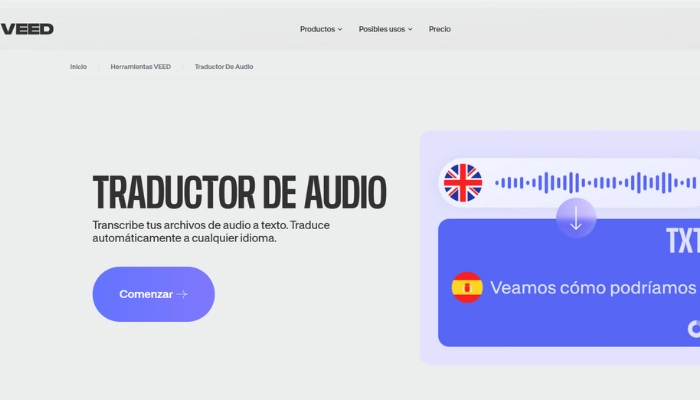 Traductor de audio a texto con IA de Veed