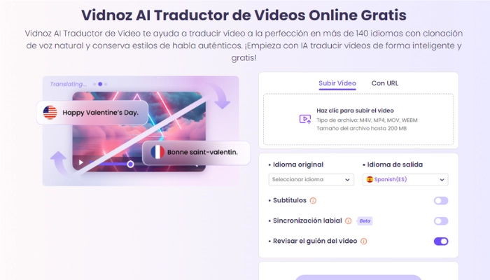 Traductor de videos online gratis de Vidnoz