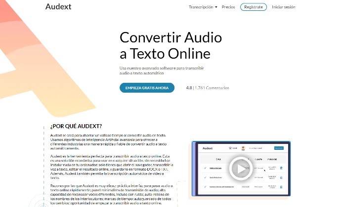 transcribir audio a texto online con audext