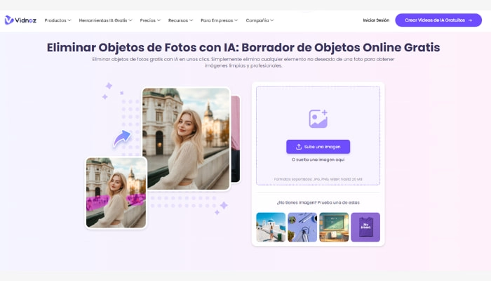 usa el eliminador de objetos de fotos de Vidnoz