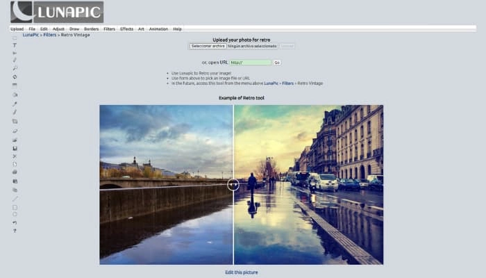 usar filtro vintage en lunapic
