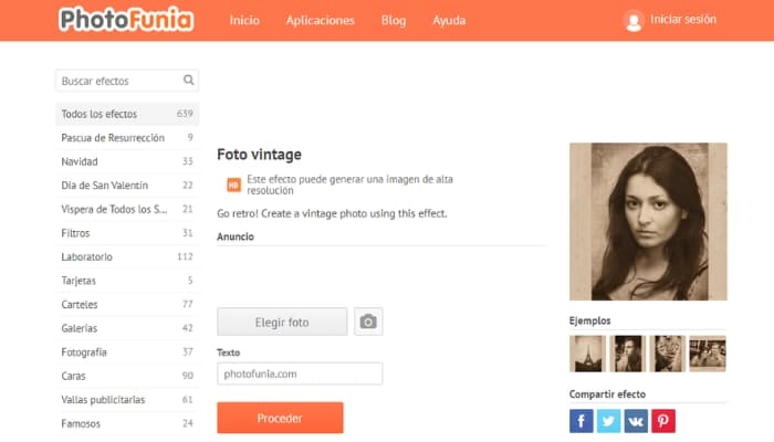 usar filtro vintage en photofunia