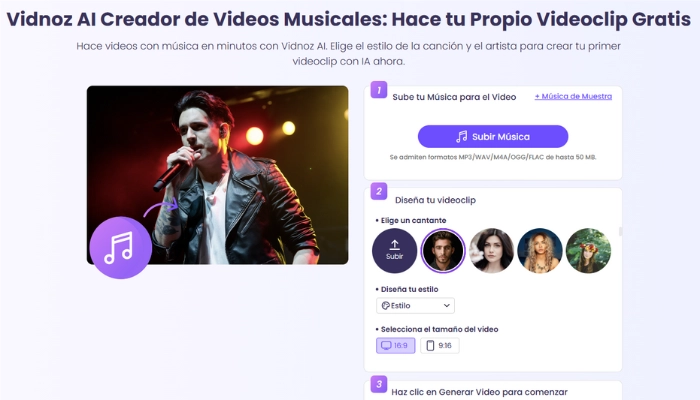 Vidnoz AI Creador de Videos Musicales