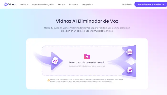 vidnoz ai eliminador de voz de canciones