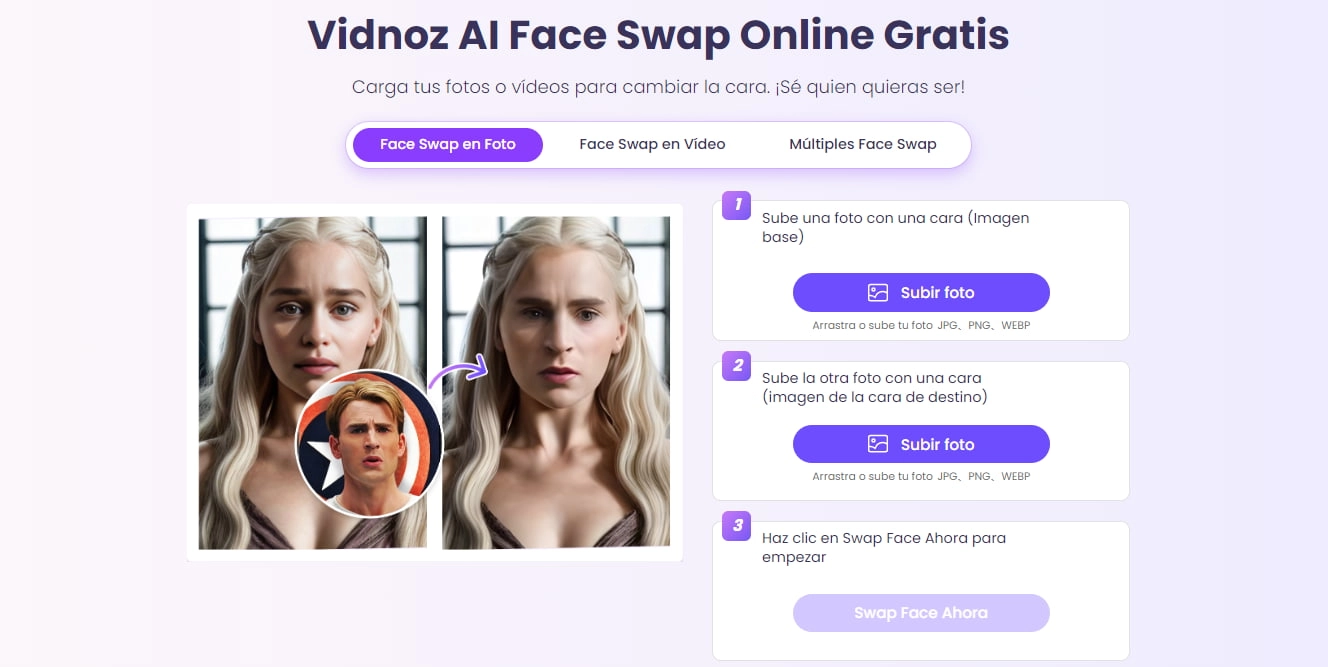 Vidnoz AI Face Swap - Mejor app para cambiar cuerpo online gratis