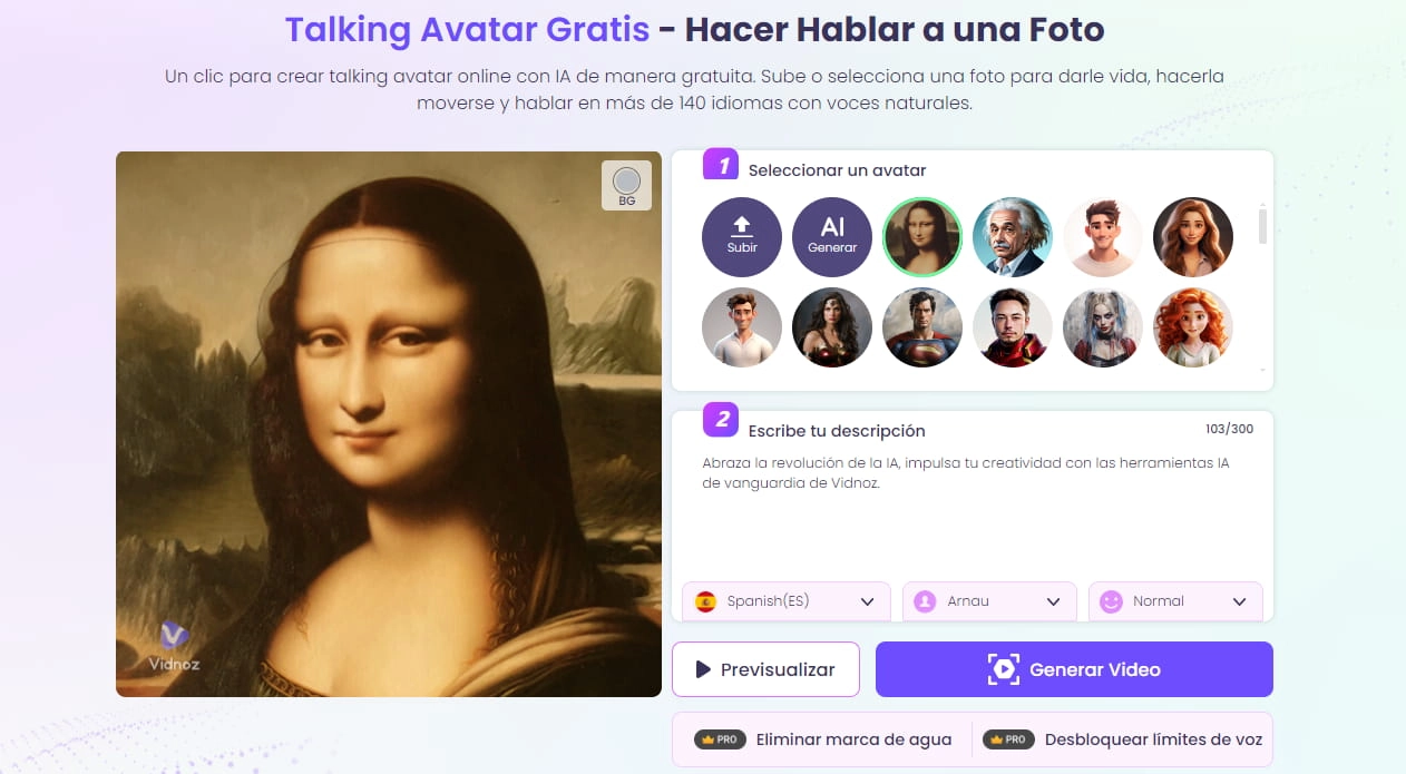 Vidnoz AI Talking Avatar-La mejor plataforma para hacer una foto hablar