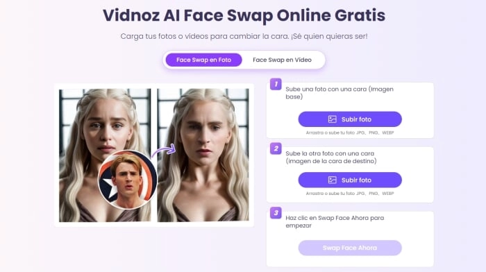 Face Swap de Vidnoz - intercambiar caras en fotos y videos 