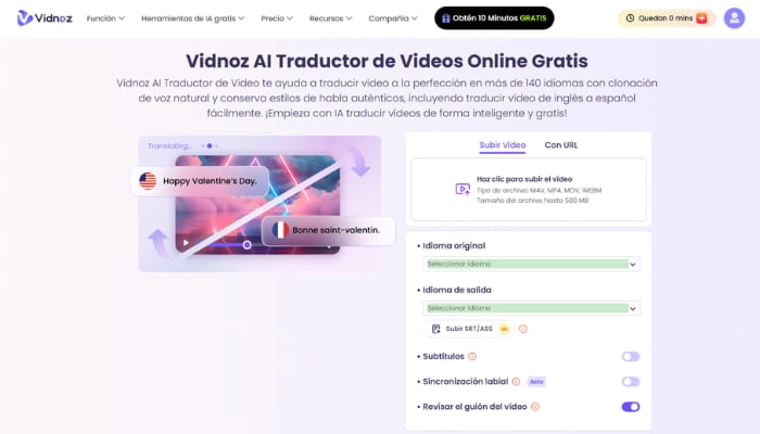 vidnoz traductor de videos