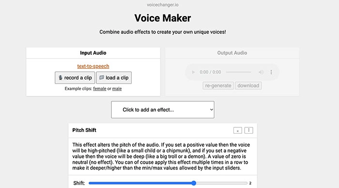 Voice changer entrada audio online