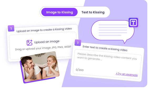 Elige una Imagen o Texto para tu Video de Beso IA